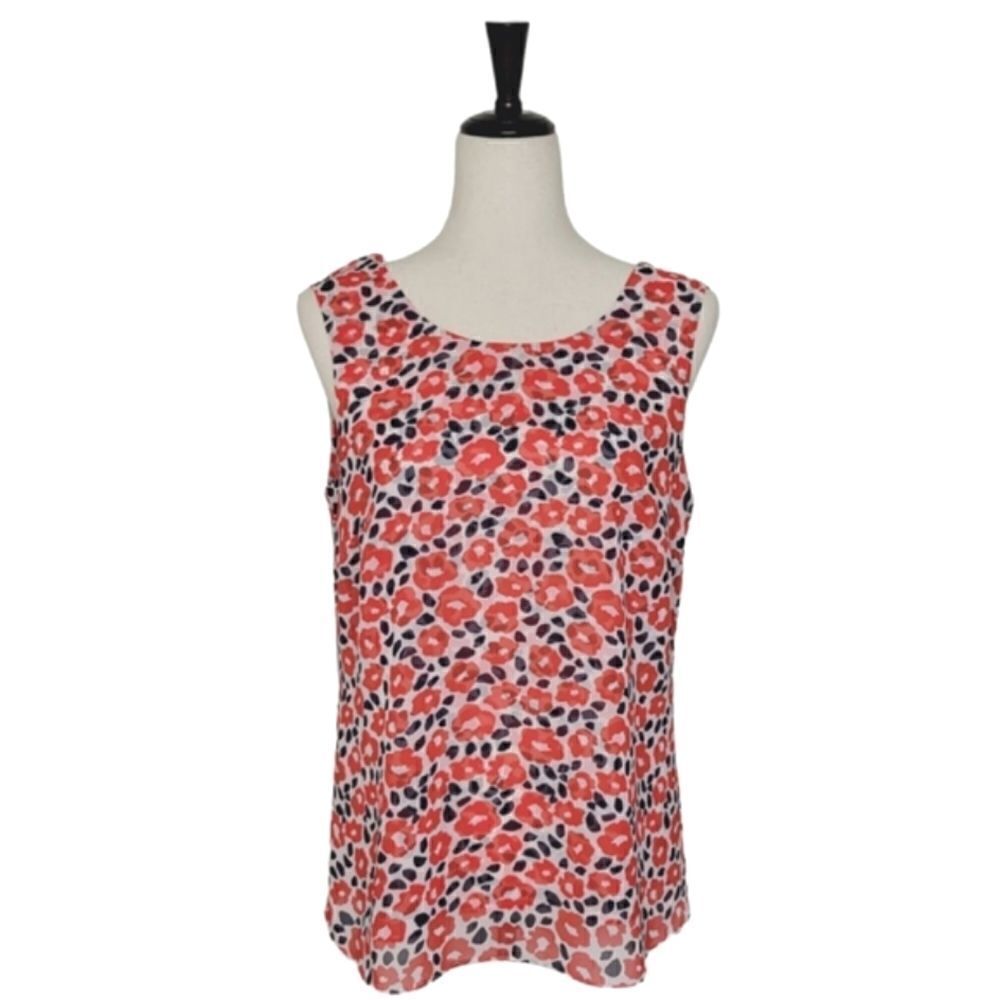 Cabi Flipside Red Floral Ruffle Detail Sleeveless Blouse Size S - Picture 3 of 10